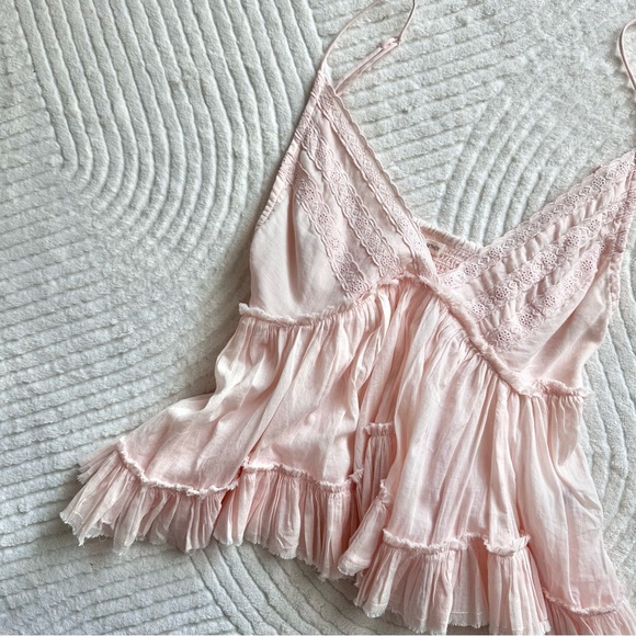 Vintage Tops - Whimsical Babydoll Lace Trimmed Cotton Top